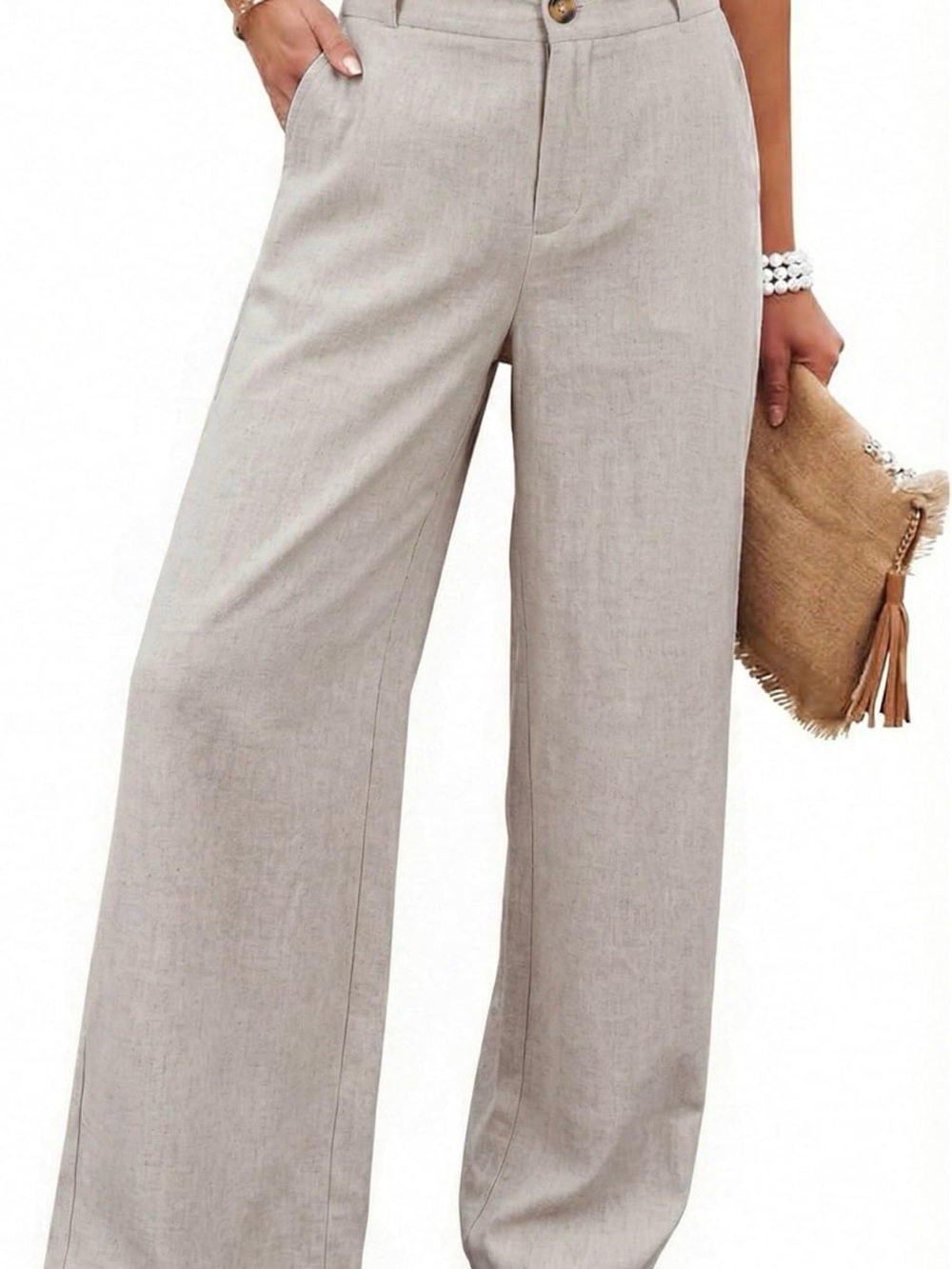 Relaxed Wide-Leg Linen-Blend Pants in Light Taupe